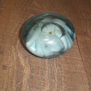 Art glass paperweight blue flowers controlled bubbles